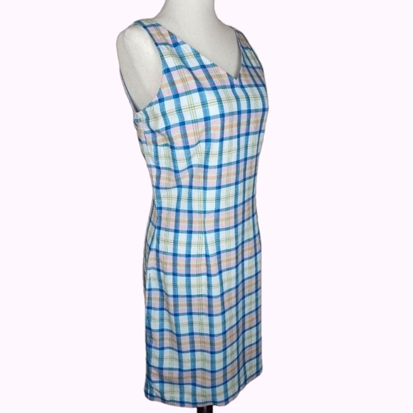 90s Tommy Hilfiger Vintage Plaid V Neck 100% Cotton Sleeveless Mini Dress Size 4 - Picture 1 of 7